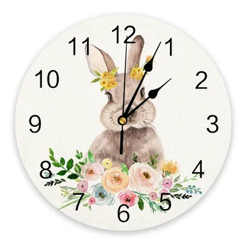 Velykų Akvarelė Triušis Gėlių Sieninis Laikrodis Tylus, Skaitmeninių Laikrodžių, Namų Miegamasis, Virtuvė, Gyvenamasis Kambarys Apdaila