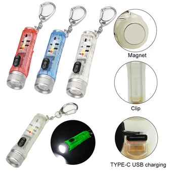 Mini LED Keychain Žibintuvėlis USB Įkrovimo Fakelas Nedidelis Nešiojamas Vandeniui atsparus Lauko Apšvietimas Pėsčiųjų Kišenėje Kempingas Magnetinio Fakelas
