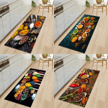 Maisto prieskonių spausdinimo dekoratyvinės grindų kilimėlis gyvenamasis kambarys, virtuvė, neslidžia grindų kilimėlis veranda durų kilimėlis namų puošybai ilgas kilimas