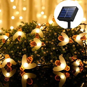 12M 100LED Fairy Light Saulės energija Varomas Bičių LED Eilutę, Šviesos, Lauko, Sodo Tvoros Kiemo Kalėdinė Girlianda Žibintai Šaliai Dekoro