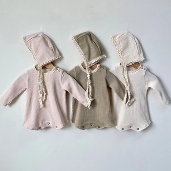 Baby Girl Bodysuits+Hat Pliurpalas Nėrinių Susiuvimo Kūdikiams, Kūdikių Mergaitės Jumpsuit Ilgomis Rankovėmis Mergaitėms Jumpsuit Rudenį Kūdikių Drabužiai Korėjos