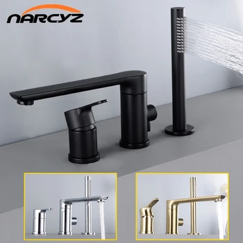 Vonios kambarys Fauct Black/Chrome padalinti vonios maišytuvas, trijų, keturių skylių Karšto ir Šalto maišytuvas rinkinys su Nešiojamų dušo Maišytuvas XR8247