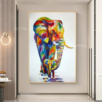 Didelio Dydžio 100% Handpainted spalvinga dramblys gyvūnų storio peilis nuotrauką aliejaus tapybai biuro kambarį kaip dovaną