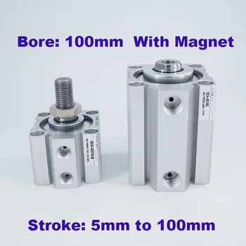 Pagimdė 100mm eiga 5/10/20/25/30/40/50/60/75/100mm pneumatinių cilindrų gamintojų SDAS100 kompaktiškas dvigubo veikimo cilindrų magnetas