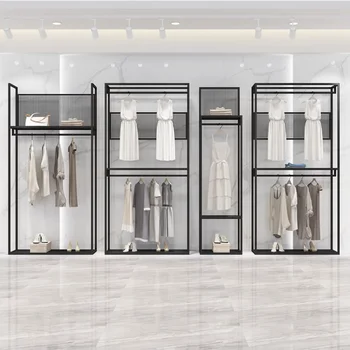 Drabužių parduotuvė display rack, dvigubo sluoksnio, kabyklos, vyrų ir moterų drabužių parduotuvė lentynos display rack, drabužių, kabyklos