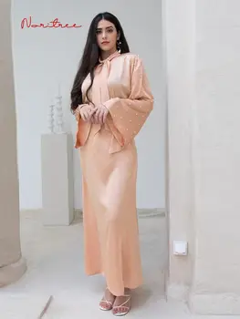 Mados Deimantų Duobute Msulim Apsirengęs Dubajus arabų Musulmonų Šilkiniai Hijab Islamas Drabužių Satino Suknelė Moterų Vestidos Skraiste F2721