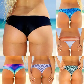 Moterų Maudymosi Kostiumėliai, Vintažinės Spausdinimo Mažas Juosmens Brazilijos Bikini Bottom Kelnės Paplūdimio Brazilijos Bikini Bottom Pusėje Kaklaraištis Diržas Maudymosi