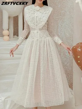2023 Dizaino Prabangus Gėlių Siuvinėjimo Nėrinių Suknelė Vestidos Moterų Derliaus Elegantiškas Šalis Ilgos Suknelės Vasarą Ponios Drabužiai