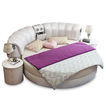 Protingas lova rėmo camas miegamojo komplektas baldai кровать двуспальная dega lovos turas masažas natūralios odos lova + 2 nakties nuotykių