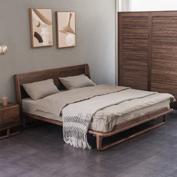 Šiaurės Amerikos juodąja veržlė visą medžio masyvo lova paprastas miegamasis didelis lova Šiaurės stiliaus baldai, moderni vyšnių medienos lova