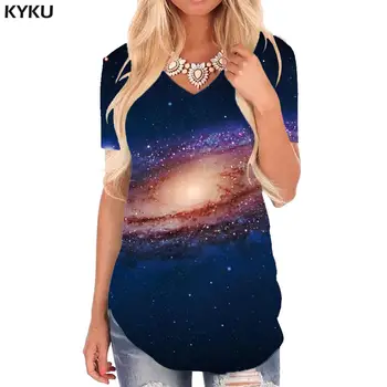 KYKU Galaxy Marškinėliai Moterims Ūkas Juokinga T marškinėliai Sky V-kaklo Marškinėlius Visatos Tshirts Spausdinti Moteriški Drabužiai Mados Atsitiktinis Viršūnės