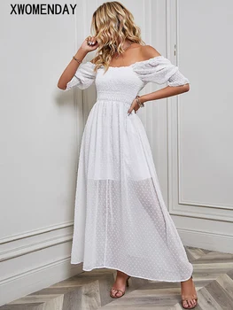 Šifono Ilga Suknelė Moterims Vasaros Seksualus Baltas Backless Tvarstis Paplūdimio Suknelė Elegantiškas Aikštėje Apykaklės Sluoksniuotos Rankovėmis Naujos Suknelės 2023
